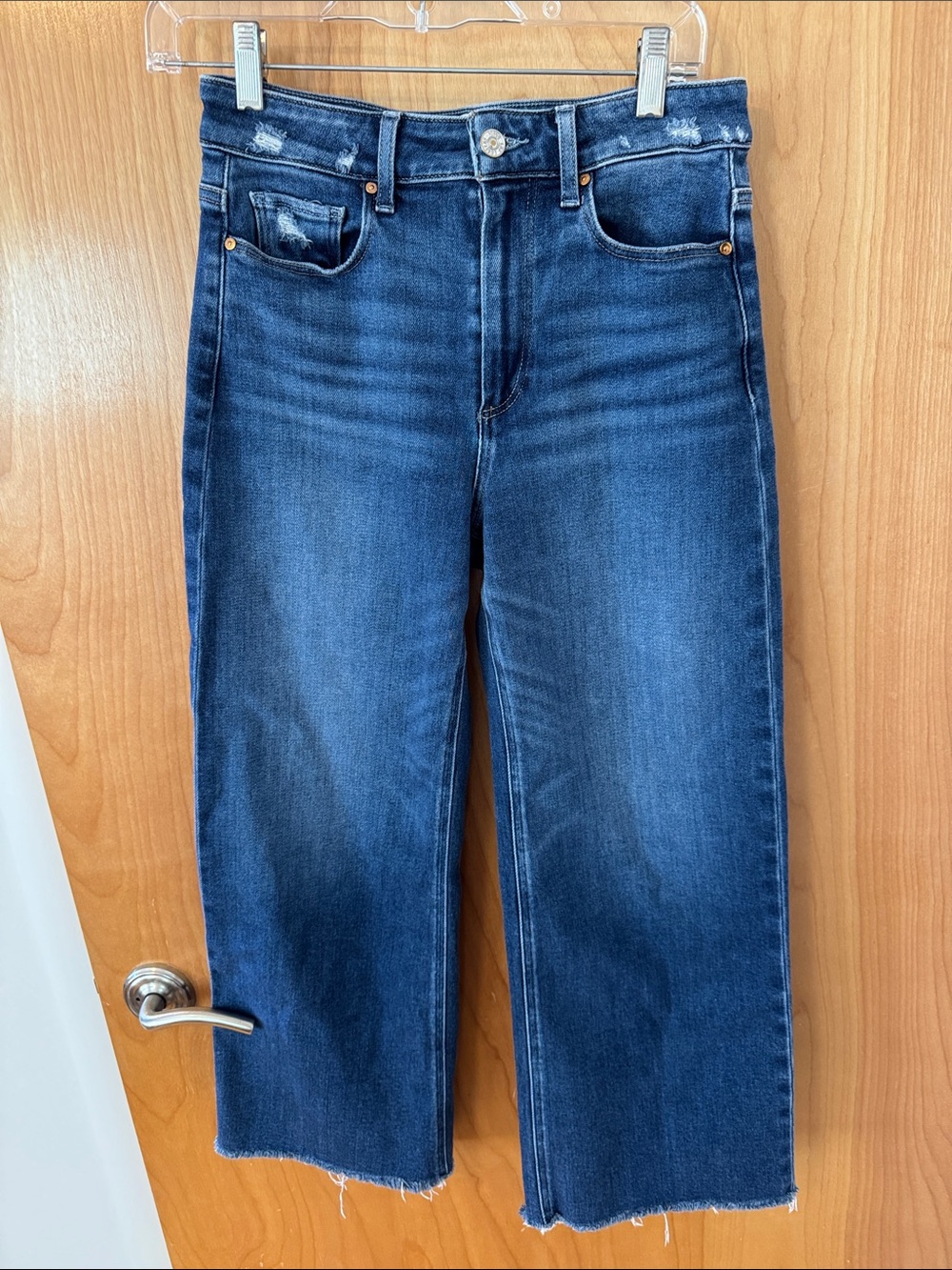 Paige Anessa Emotion Distressed Raw Edge Wide Leg High Rise Crop Jeans 27